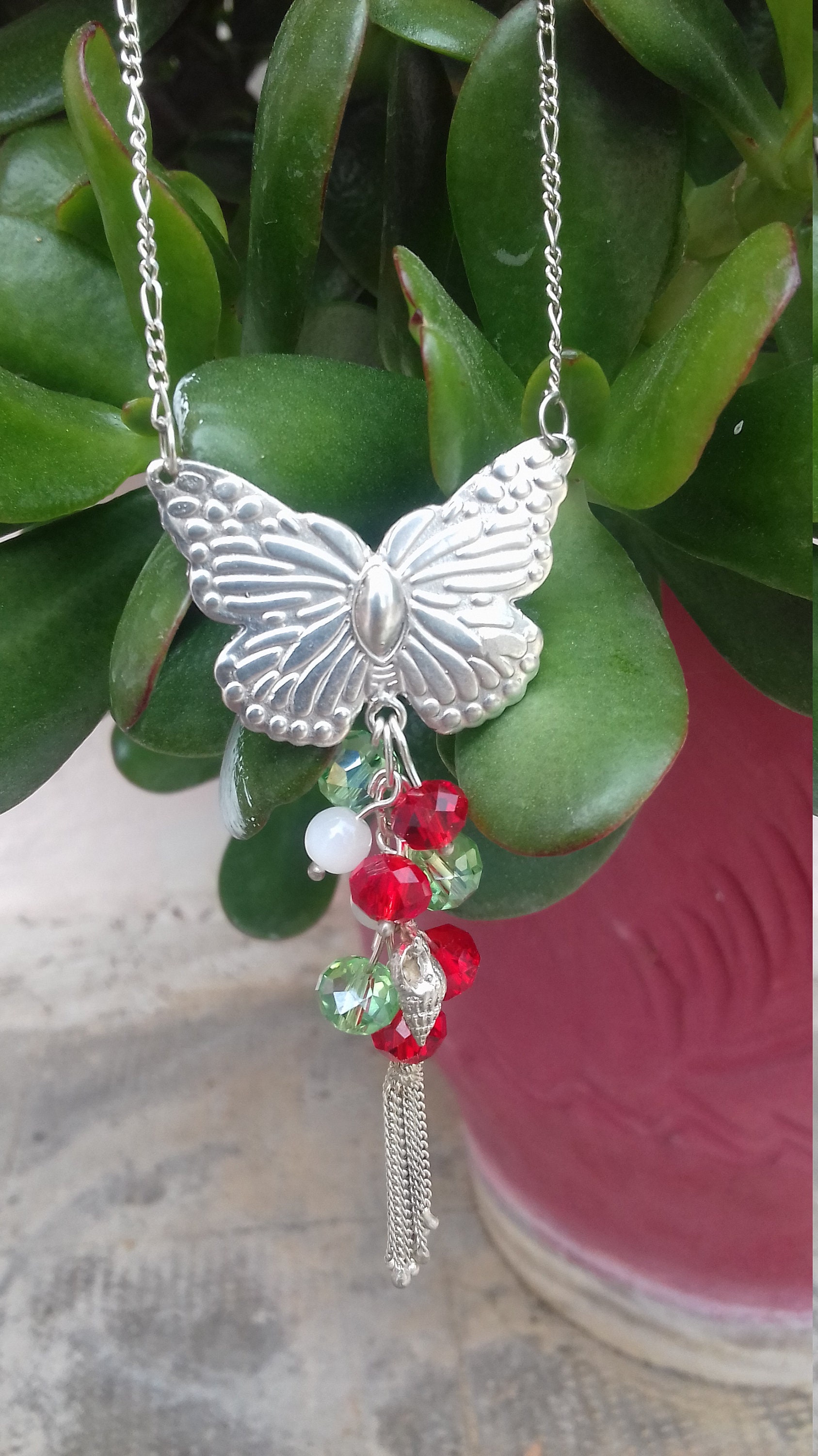 Halskette Schmetterling Mit Bunten Kristallen Sterling Silber 925 Geschenk Für Sie Frau von SilverArtKosGreece