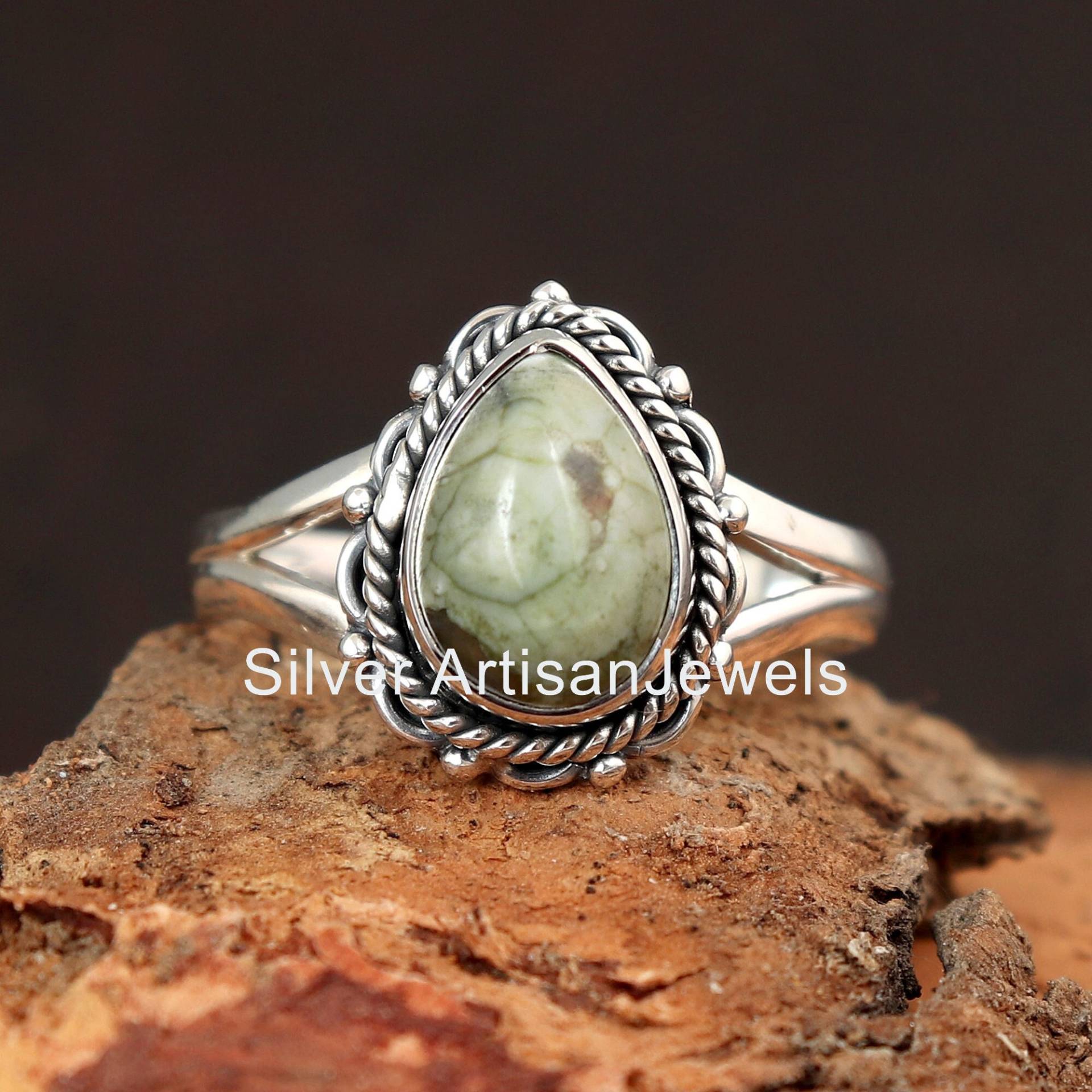 Aaa+ Regenwald Jaspis Ring, 925 Massiver Birnen Edelstein Handgemachter Frauen Boho Jubiläumsring von SilverArtisanJewels