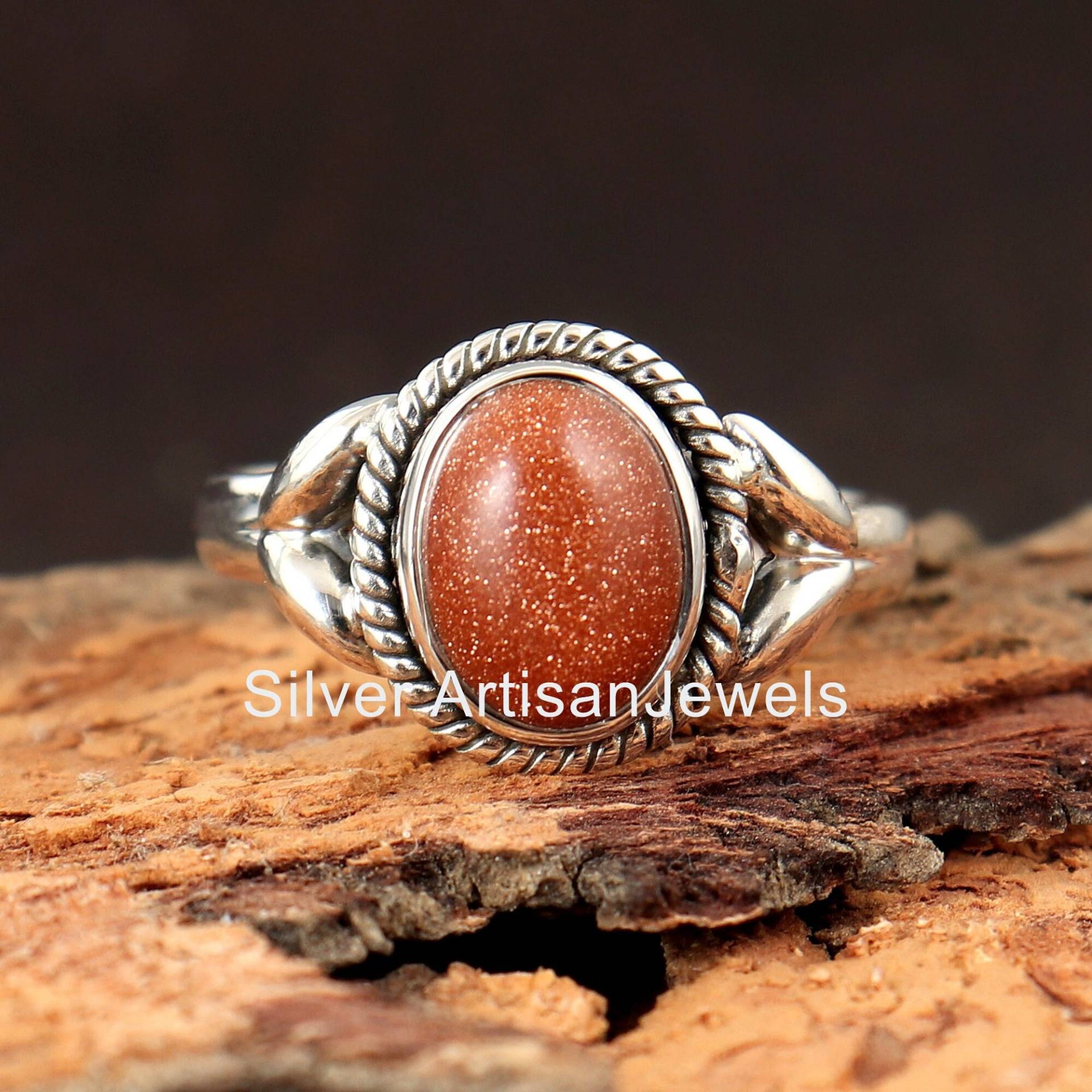 Aaa + Goldener Stein Ring, Zierlicher 925 Silber Natürlicher Sonnenstein 7x9 Mm Oval Edelstein Sterling Geschenk Für Männer-Frauen von SilverArtisanJewels