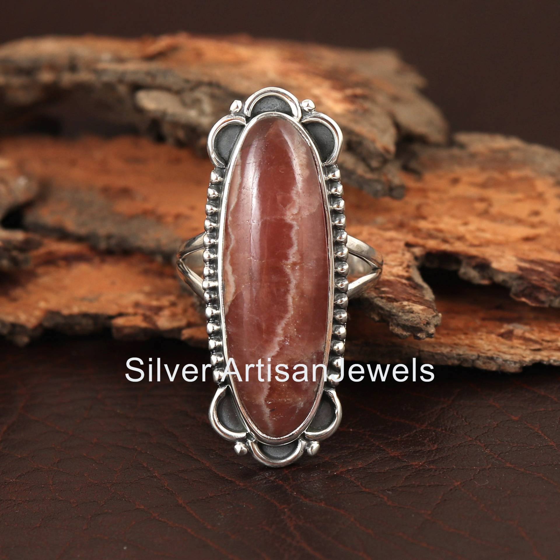 Bester Verkauf Natürlicher Großer Stein Ring, Rhodochrosit 925 Silber Ringe, 10x30 Mm Oval Sterling Geschenk Für Frauen von SilverArtisanJewels