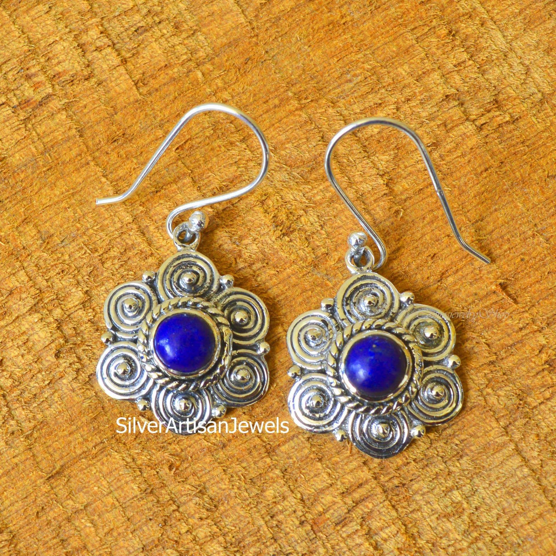 Designer Ohrring, Natürliche Lapis Lazuli Ohrringe, Blumen 925 Silber Schmuck, Damen Handgemachter Ohrring, Sale von SilverArtisanJewels