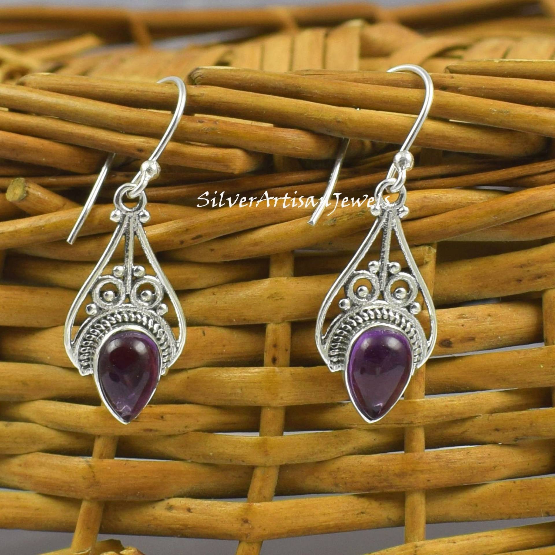 Echter Amethyst Ohrring, Februar Geburtsstein, Lila 925 Sterling Silber Ohrringe, Handgemachter Frauen Geschenk Für Sie, Festival Ohrring von SilverArtisanJewels