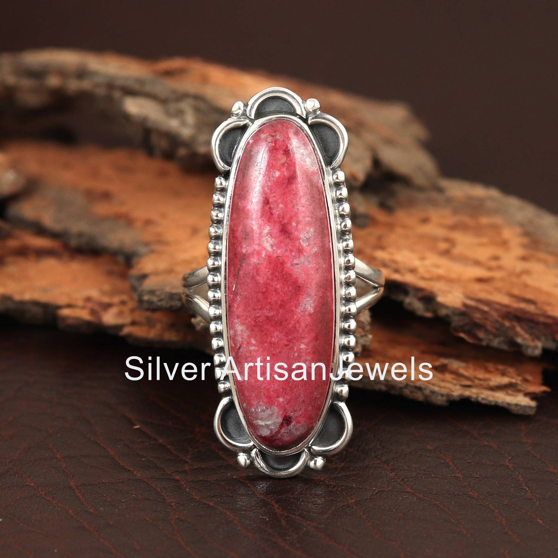 Natürlicher Großer Stein Ring, Rosa Thulit 925 Silber Sterling Langer Ovaler Form Handgemachtes Silber, Frauen Ringjewelry von SilverArtisanJewels