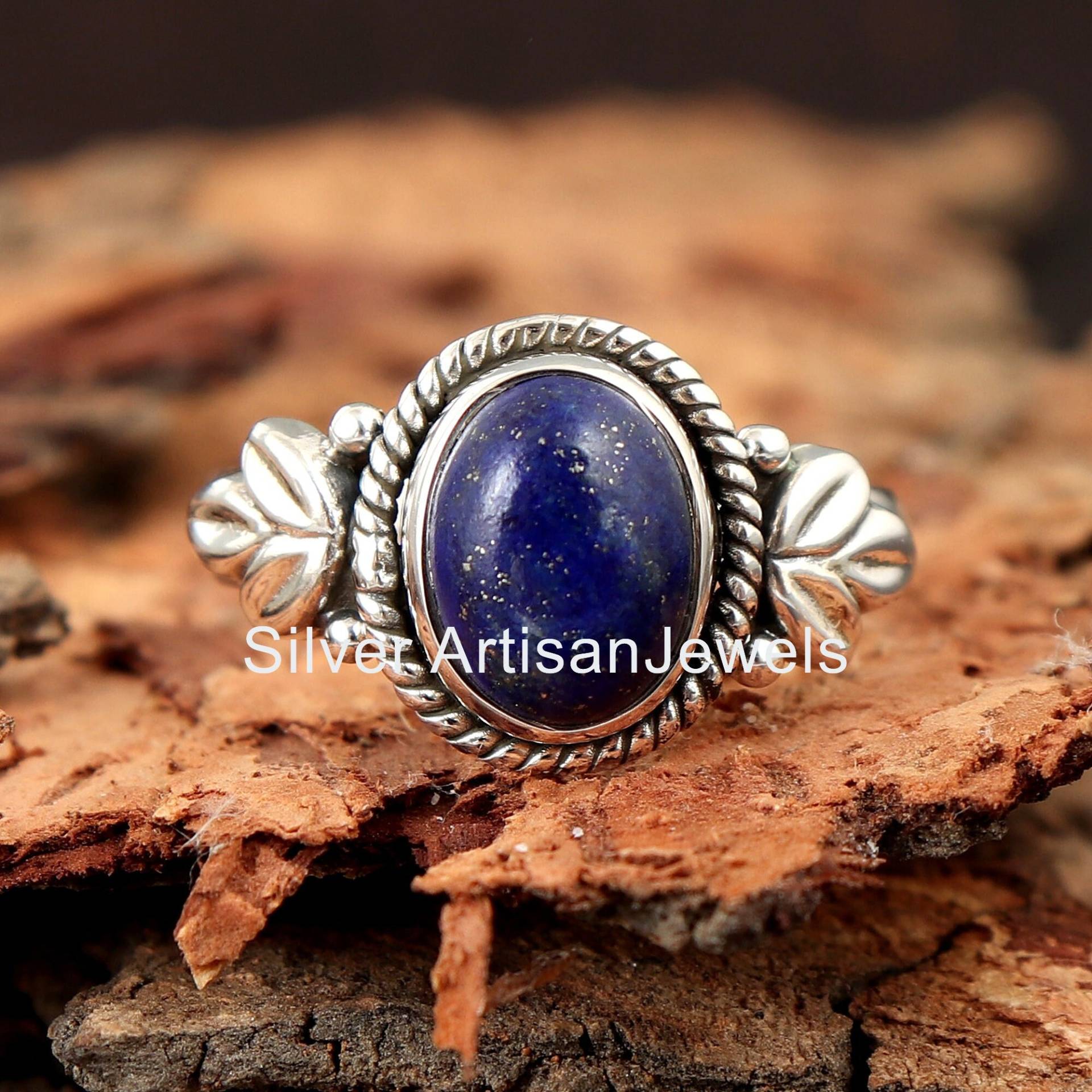 Natürlicher Lapis Lazuli Ring, 925 Silber Ringe, 7x9 Mm Oval Form Edelstein Geschenk Für Sie, Boho Schmuck, Ehering von SilverArtisanJewels