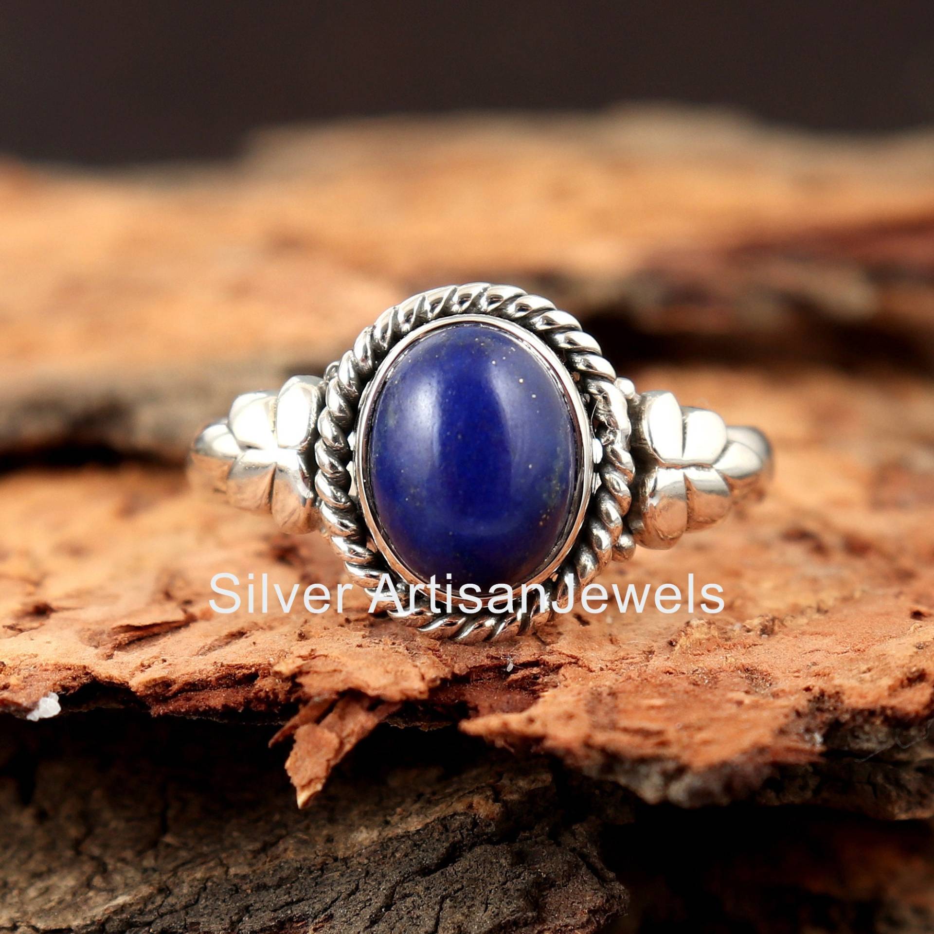 Natürlicher Lapis Lazuli Ring, 925 Silber Ringe, 7x9 Mm Oval Form Edelstein Geschenk Für Sie, Oxidierter Silberring, Ehering von SilverArtisanJewels