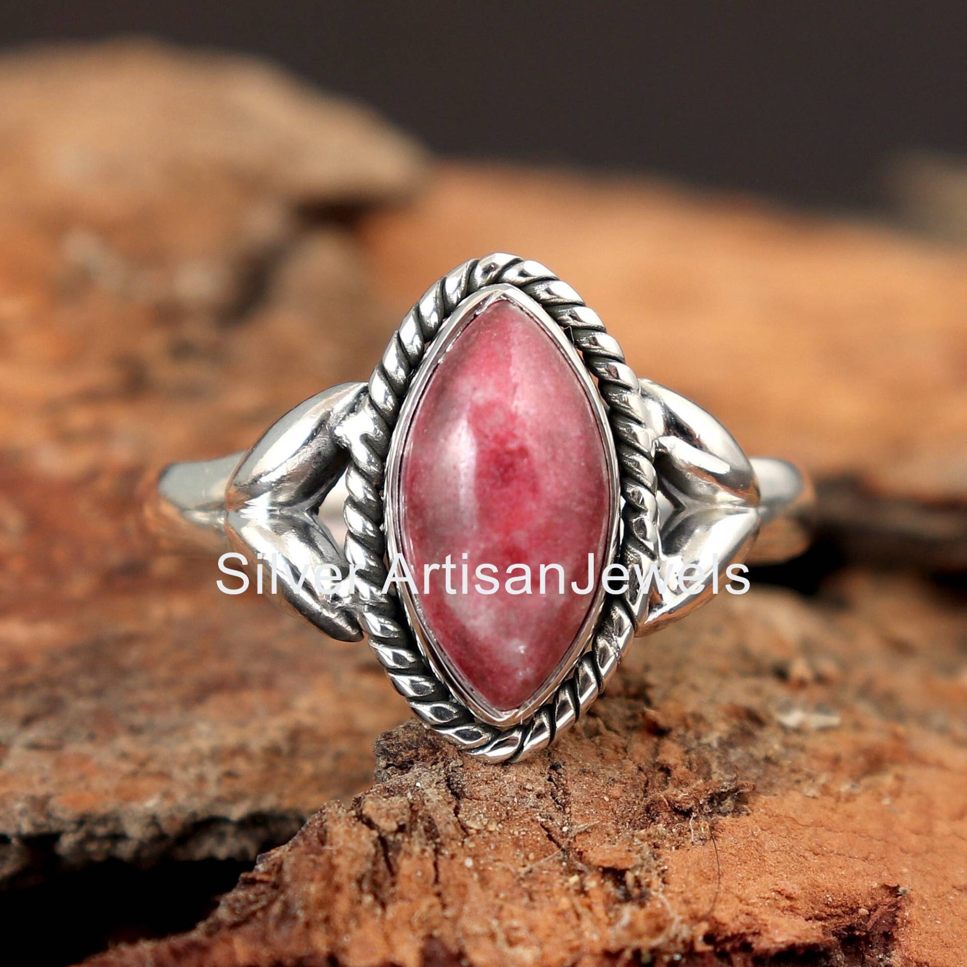 Natürlicher Thulit Marquise Form Edelstein Silber Ring, 925 Sterling Rosa Geschenk Braut Hochzeit Handgemachter Schmuck von SilverArtisanJewels