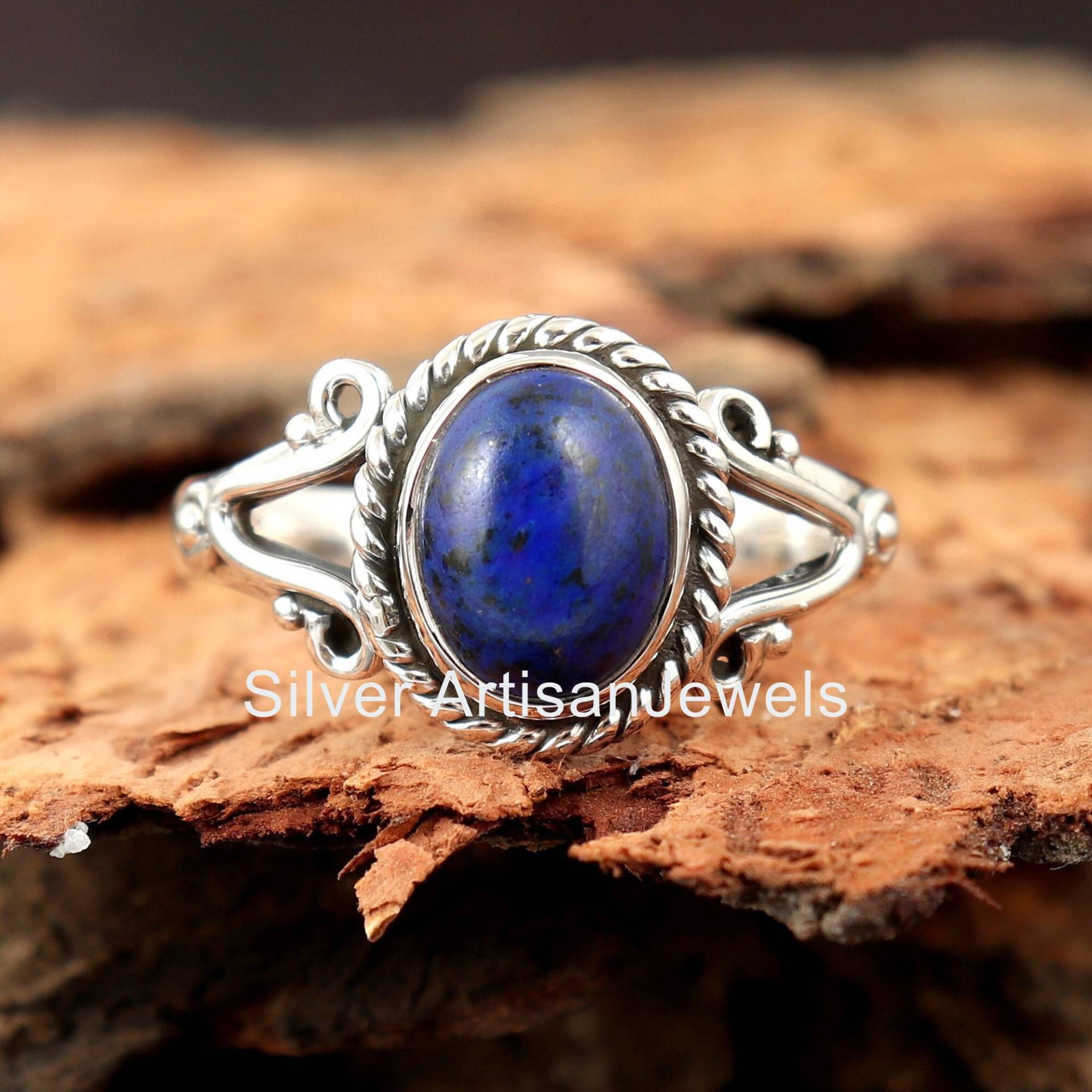 On Sale Natürliche Lapis Lazuli Ring, 925 Silber Ringe, 7x9 Mm Oval Form Edelstein Geschenk Für Sie, Boho Schmuck, Ehering von SilverArtisanJewels