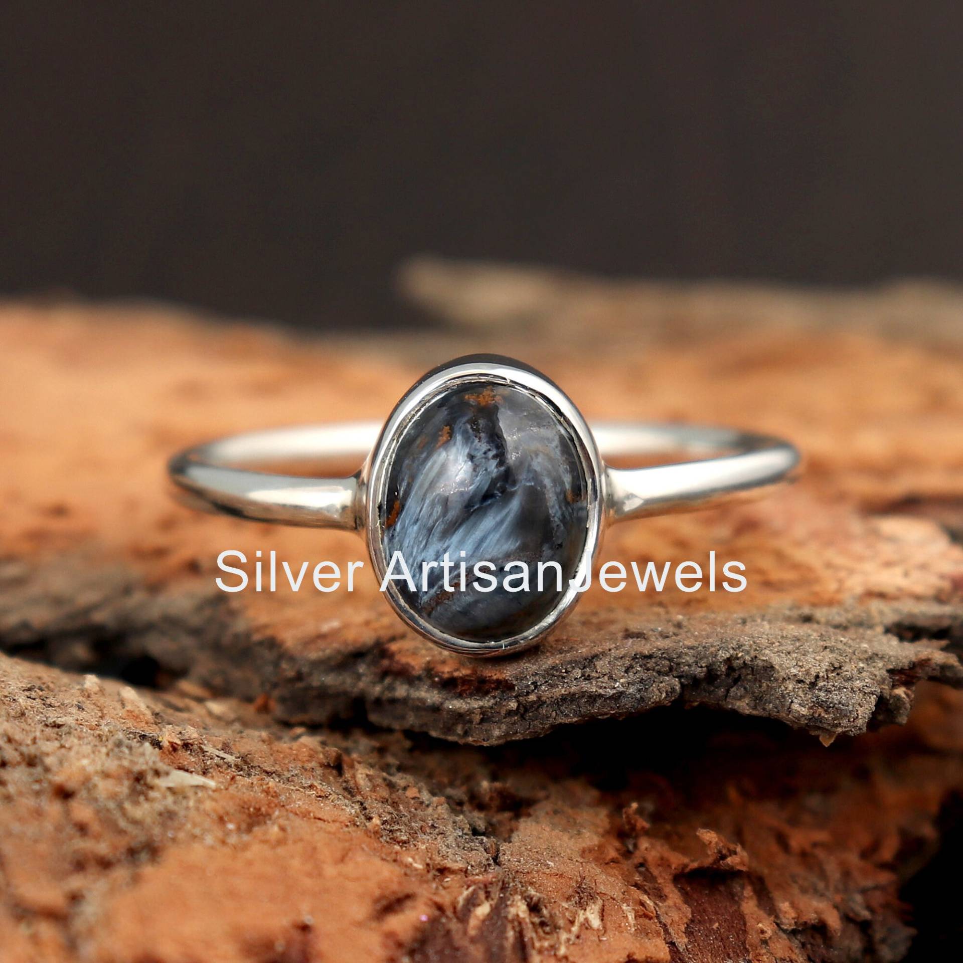 Pietersit Ring, Edelstein 925 Silber Schlichter Schmuck, Boho Solitär Frauen Geschenk Ring von SilverArtisanJewels