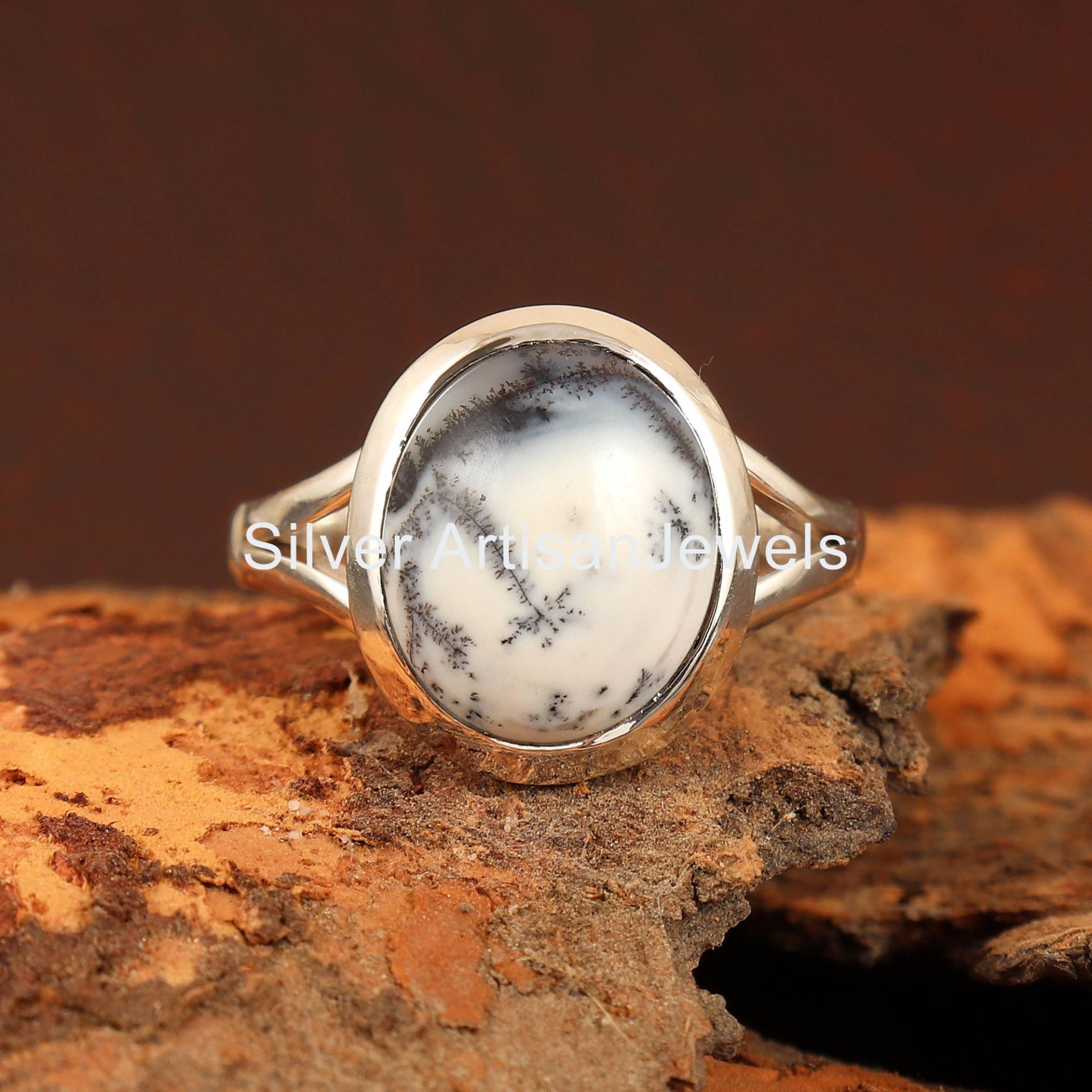 Weißer Dendrit Opal Ring , 925 Silber Edelstein Tägliche Abnutzung Stein Für Frauen Handgemachter Gold von SilverArtisanJewels