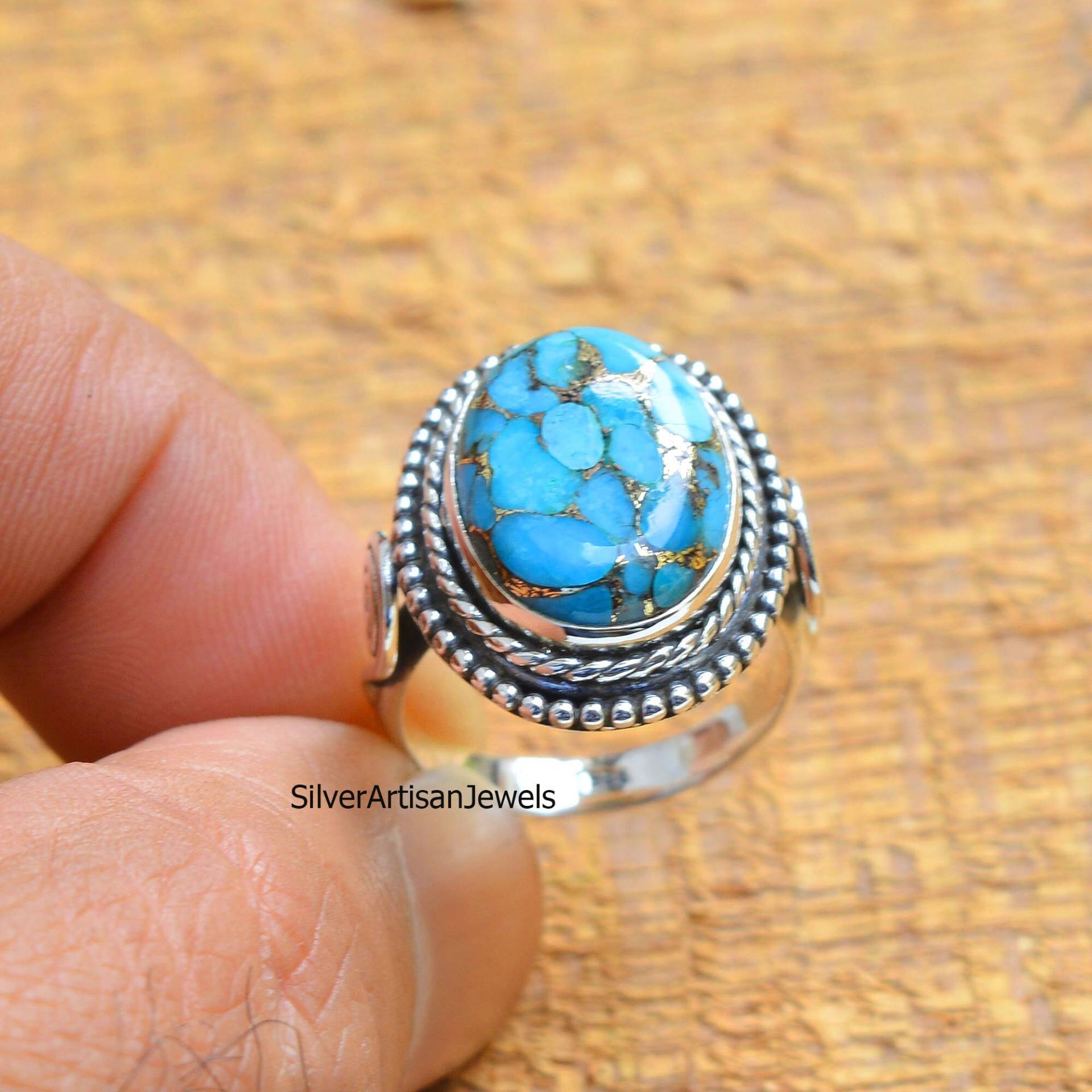 Zierlicher Ring, 925 Silber Natürlicher Kupfer Türkis Oval Edelstein Blauer Stein Sterling Geschenk Für Sie, Männer von SilverArtisanJewels
