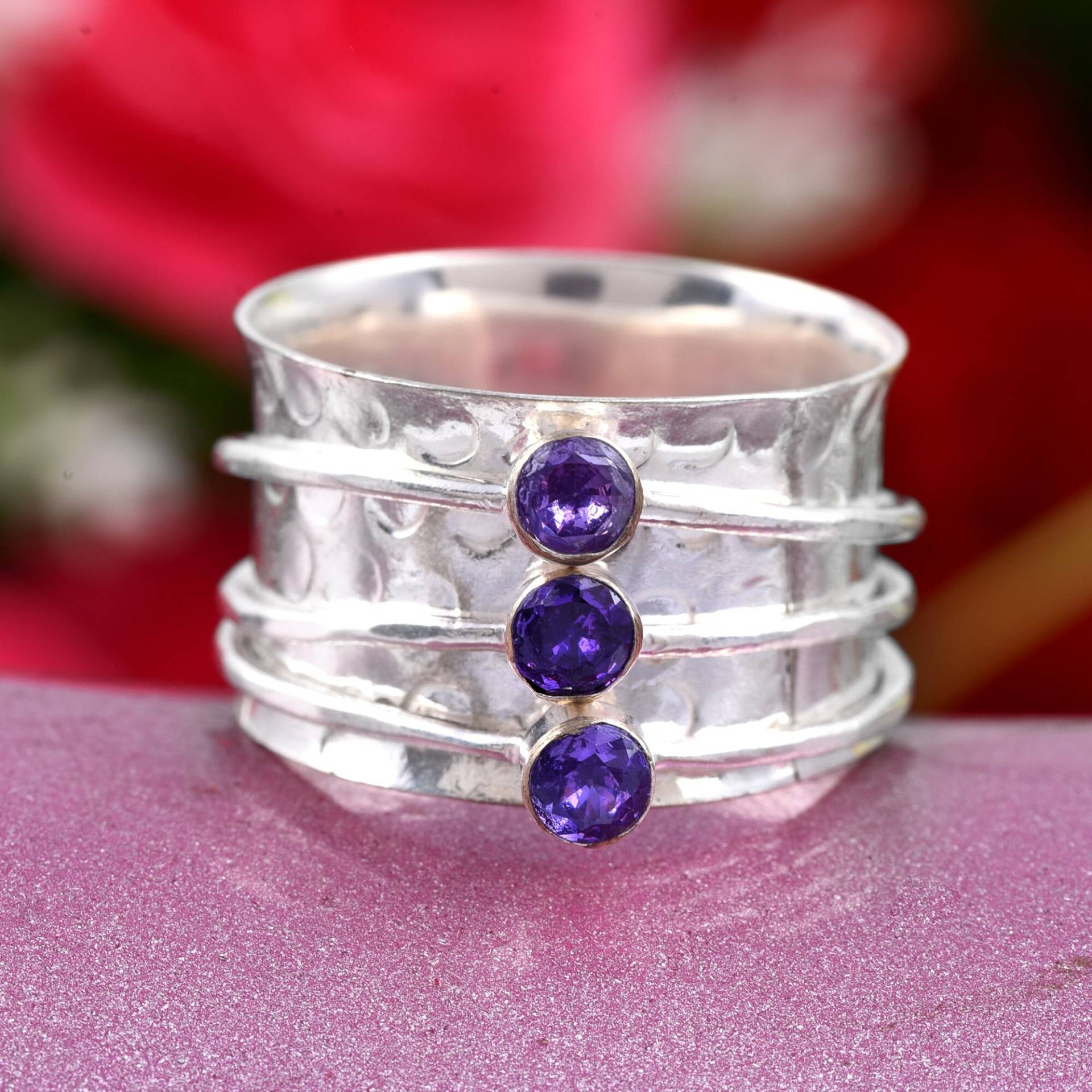 Solid 925 Silber Spinner Ring-Meditation Ring-Angst Ring-Amethyst Ring-Fidget Ring-Sorgenring-Frauen-Silber-Schmuck Solid 925 Silber Spinner Ring-Meditation Ring-Angst Ring-Amethyst Ring-Fidget Ring-Sorgenring-Frauen-Silber-Schmuck von SilverArtisanJewelz
