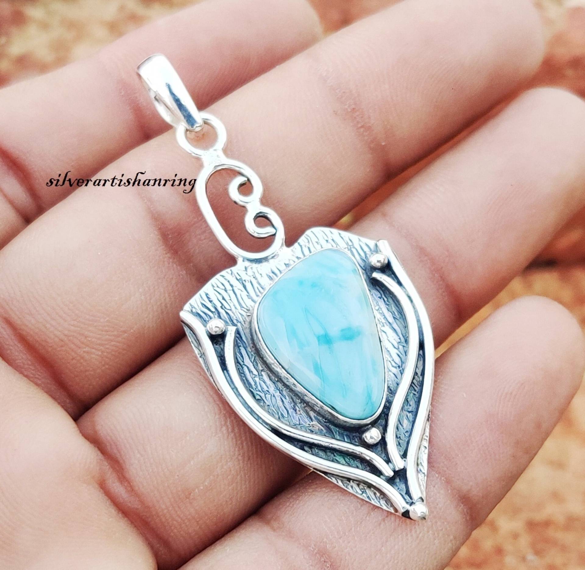 Natural Larimar Pendant | 925 Sterling Silver Gemstone Designer Unique Amezing von SilverArtisanRing