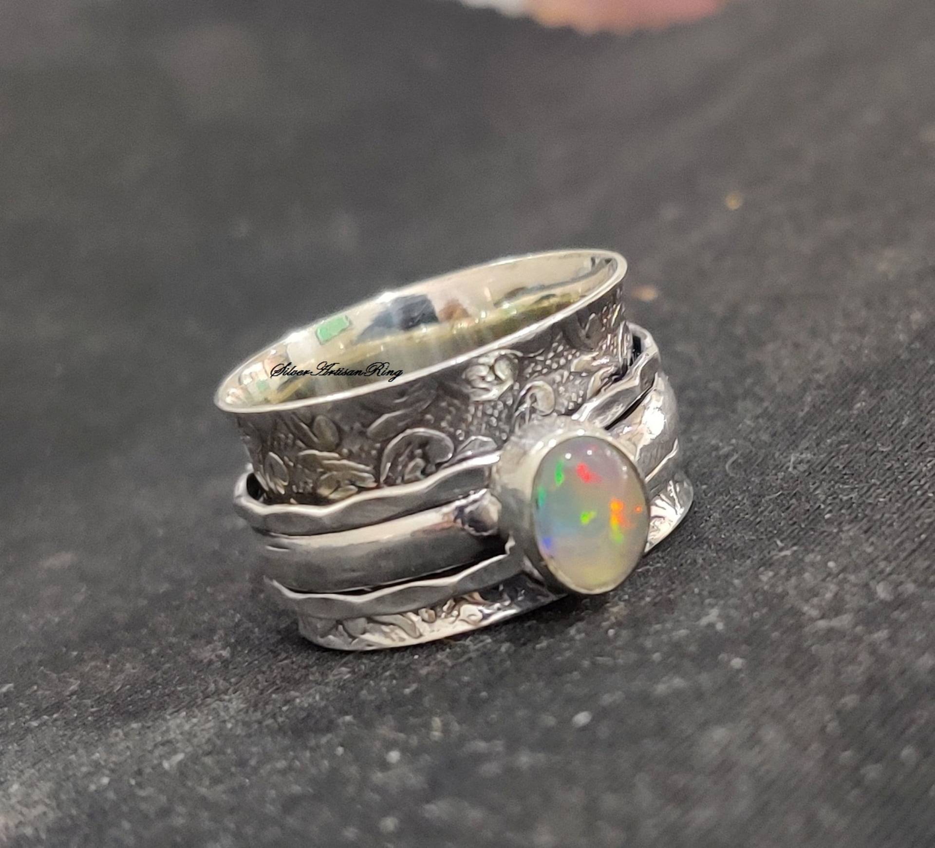 Natural Opal Ring , Spinner 925 Sterling Silver Gemstone Boho Lovely Fidget White Oapl Stone Romh Natural Opal Ring , Spinner 925 Sterling Silver Gemstone Boho Lovely Fidget White Oapl Stone Romh von SilverArtisanRing
