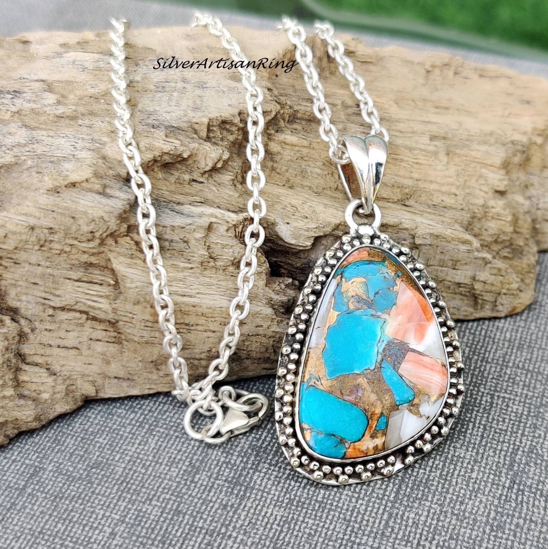 Oyster Copper Turquoise Pendant Genstone 925 Silver Stylish Boho Designer Necklace Attractive Necklace Oyster Copper Turquoise Pendant Genstone 925 Silver Stylish Boho Designer Necklace Attractive Necklace von SilverArtisanRing