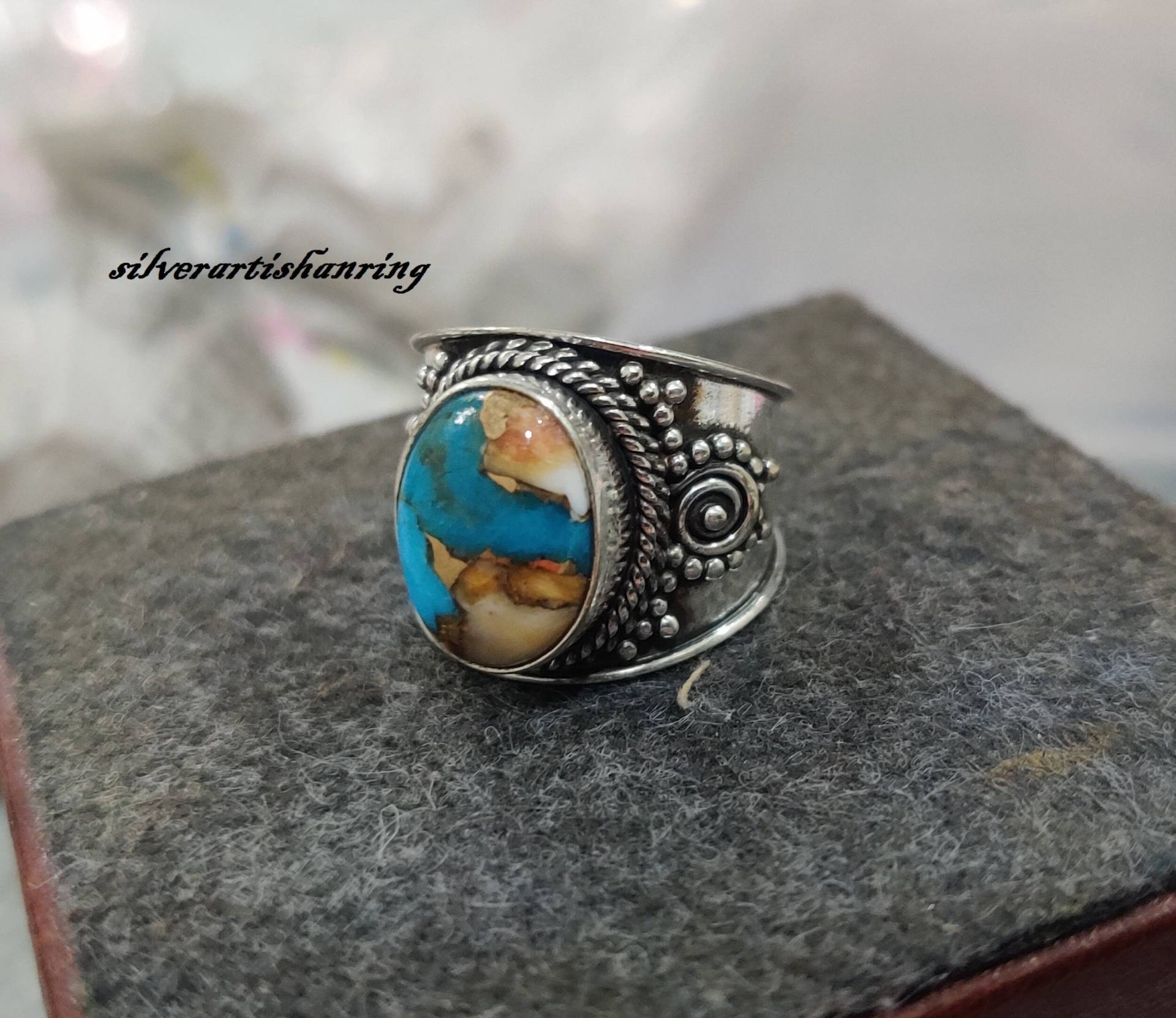 Oyster Copper Turquoise Ring , Band 925 Sterling Silver Wedding Dainty Handmade Gift For Her Gemstone Oval Oyster Copper Turquoise Ring , Band 925 Sterling Silver Wedding Dainty Handmade Gift For Her Gemstone Oval von SilverArtisanRing