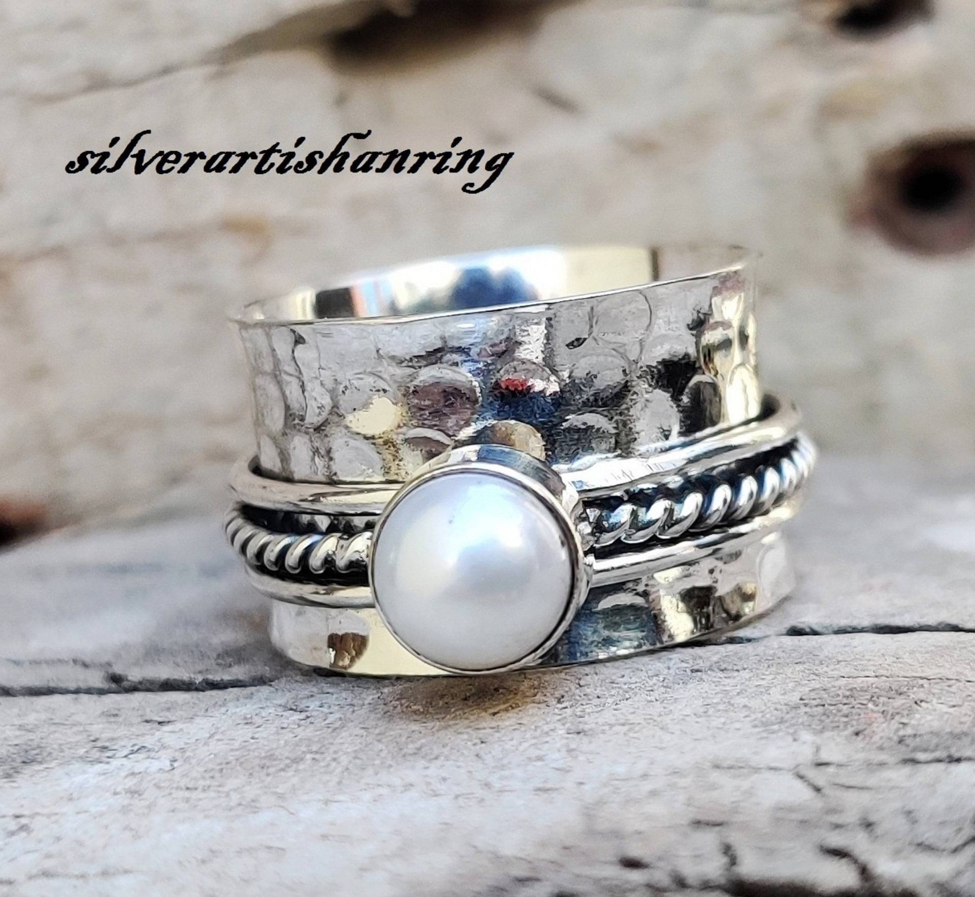 Pearl Ring Spinner Ring Gemstone 925 Silver Gorgeous Gift For Her Beautiful Designer Meditation Pearl Ring Spinner Ring Gemstone 925 Silver Gorgeous Gift For Her Beautiful Designer Meditation von SilverArtisanRing