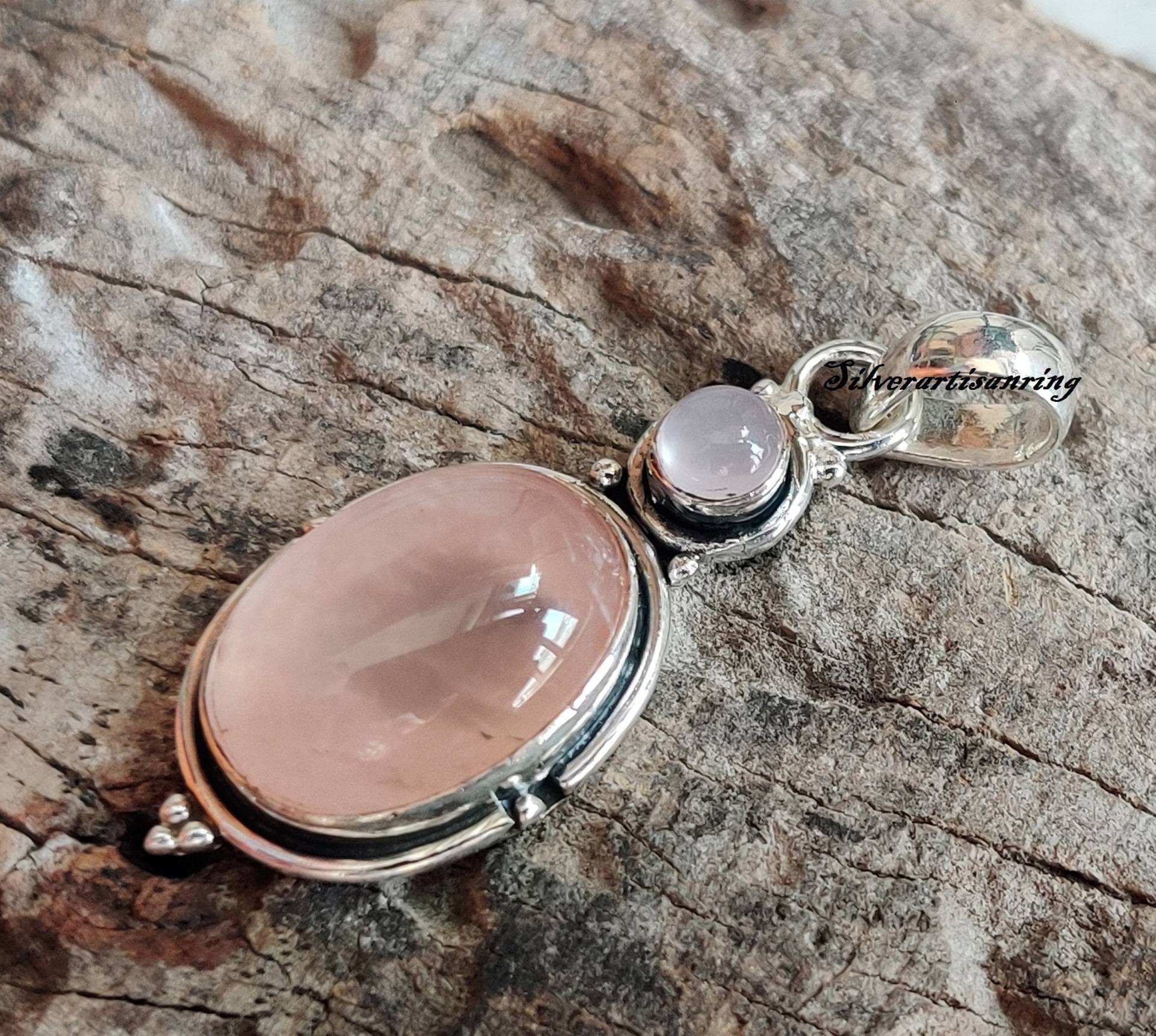 Rose Quartz Pendant , 925 Sterling Silver Pendant, Gemstone Designer Handmade Moonstone Pendant, Oval Stone von SilverArtisanRing