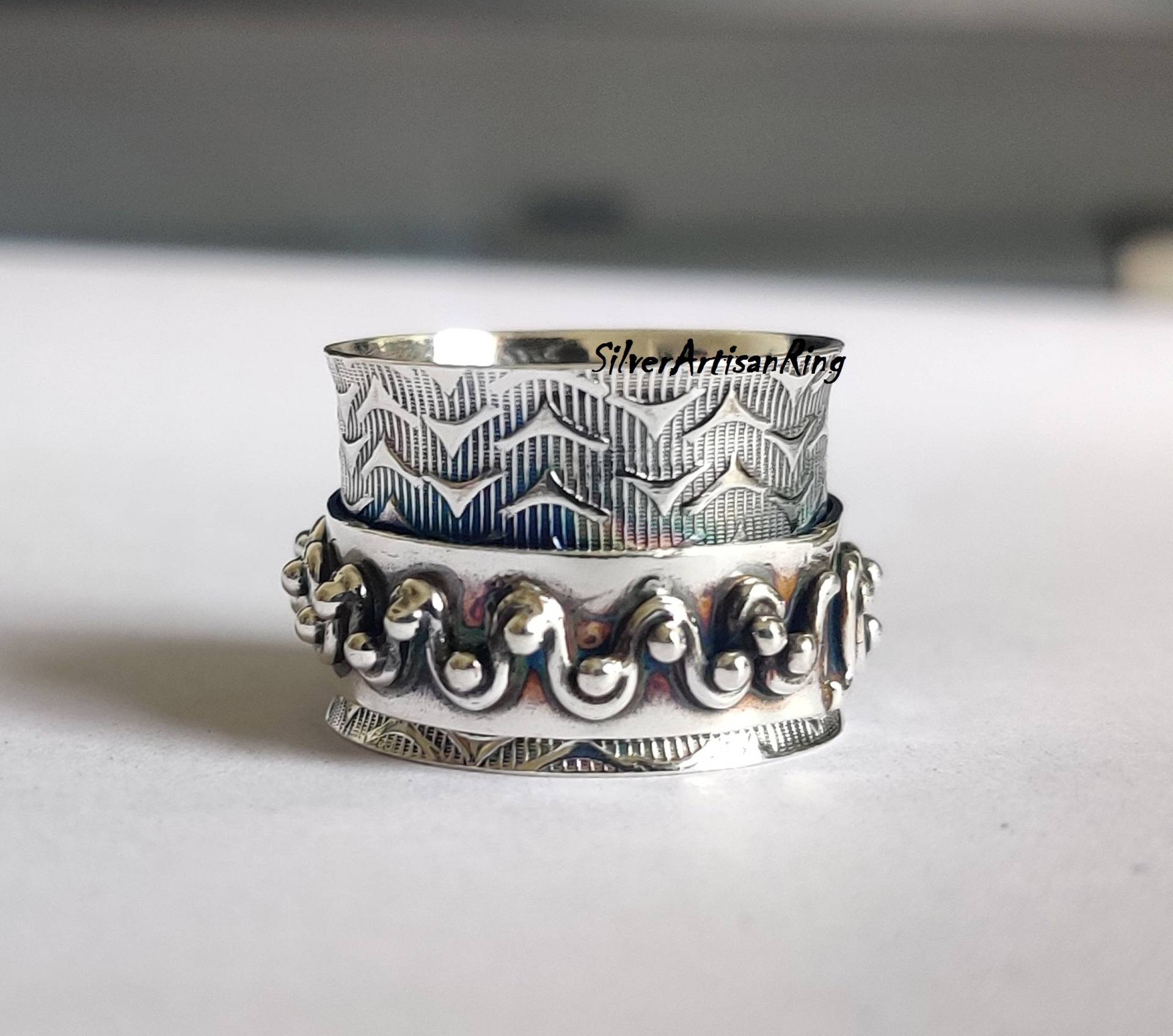 Spinner Ring/ 925 Sterling Silver Meditation Ring/Worry Jewelry/ Anxiety Handmade Fidget Gift Item von SilverArtisanRing