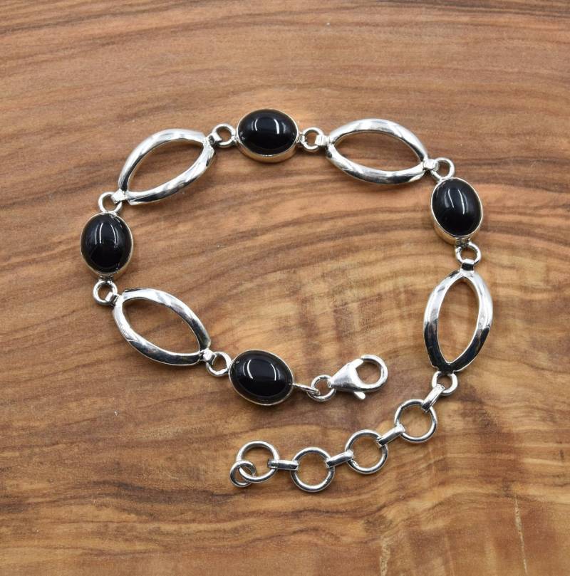 Echtes Schwarzes Onyx-Armband, Besetzt Mit 925Er Sterlingsilber - Kostenloser Versand Nach Kanada Und in Die Usa von SilverBeachJewels