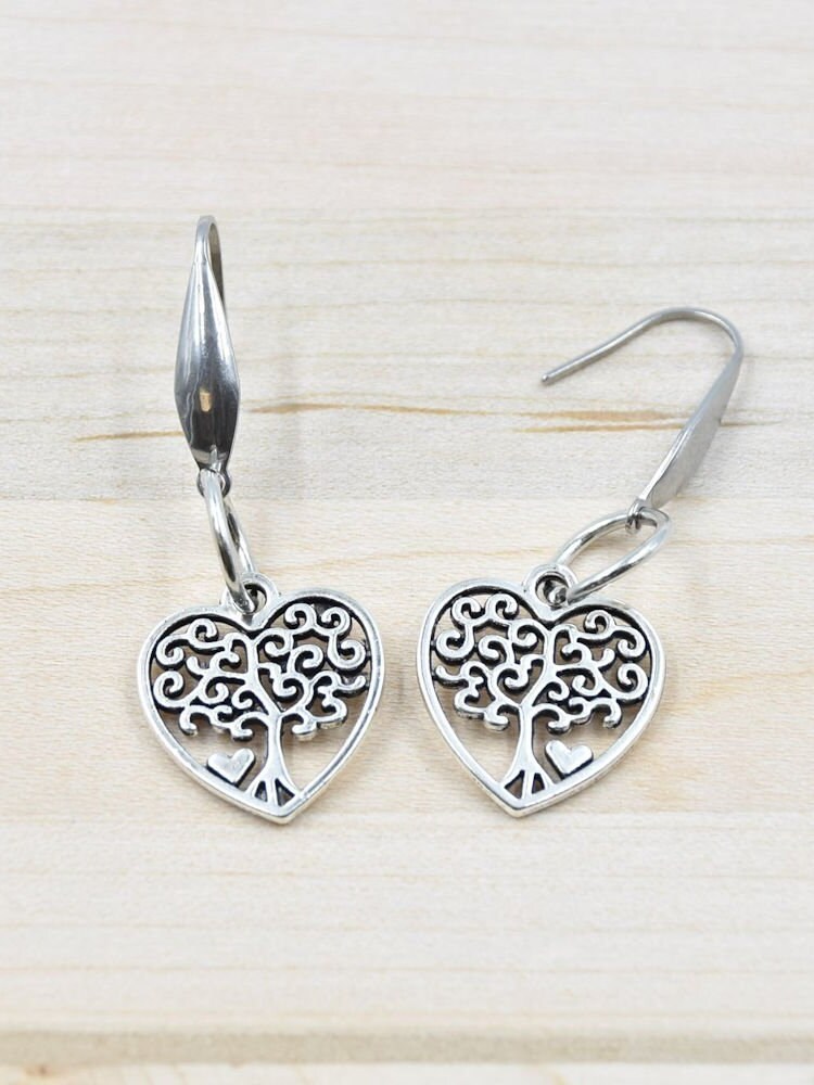 Lebensbaum- Und Herzohrringe - Edelstahlhaken von SilverBeachJewels