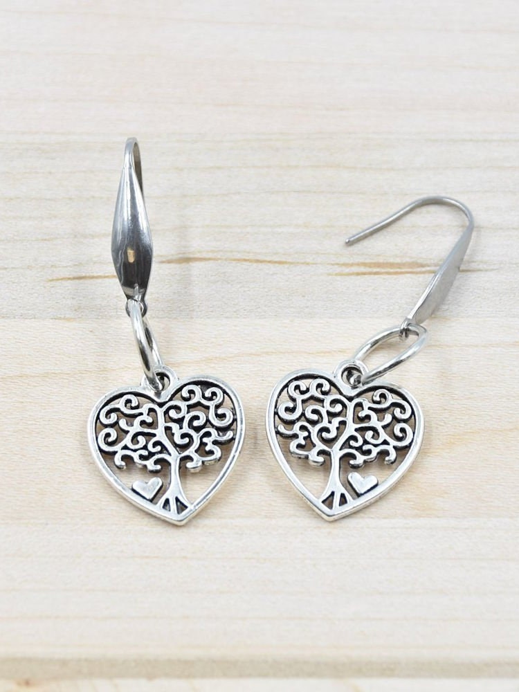 Lebensbaum- Und Herzohrringe - Edelstahlhaken von SilverBeachJewels