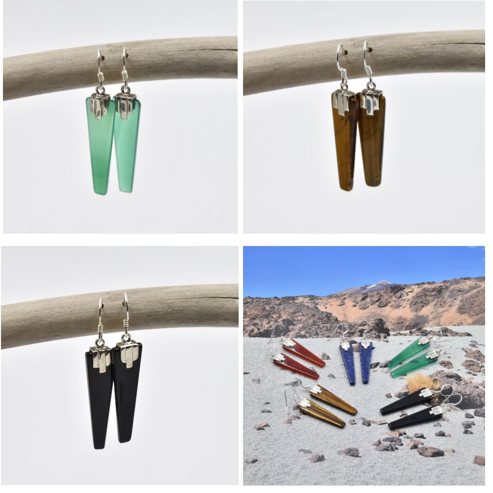 Moderne Ohrringe Aus Echtem Edelstein - 925 Sterling Silber Ihre Wahl | Karneol, Lapislazuli, Grüner Onyx, Tigerauge Und Schwarzer Onyx von SilverBeachJewels