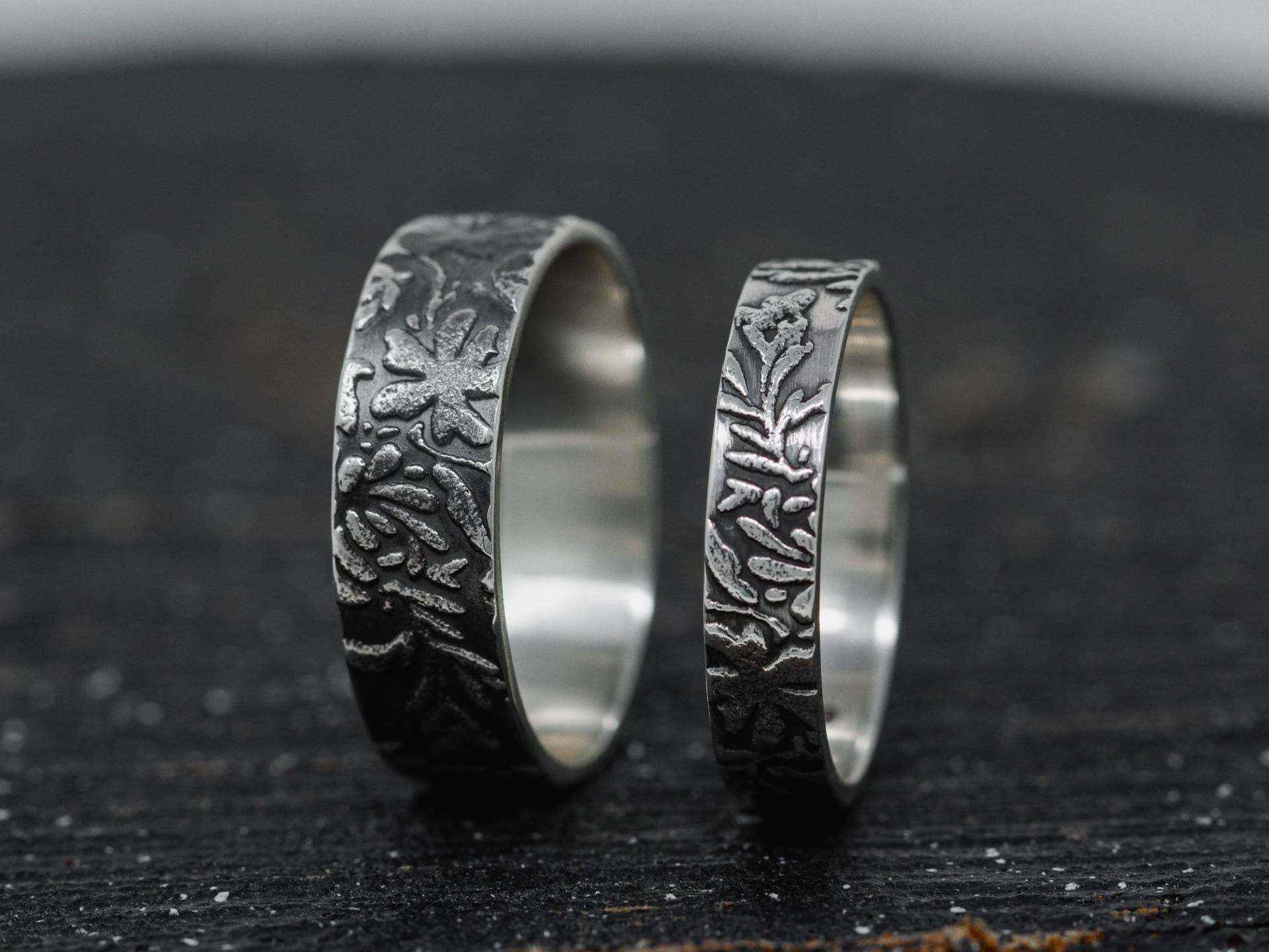 925 Silber Ring Set, Rustikaler Trauring Trauringe, Eheringe, Trauringe von SilverCaveDesigns