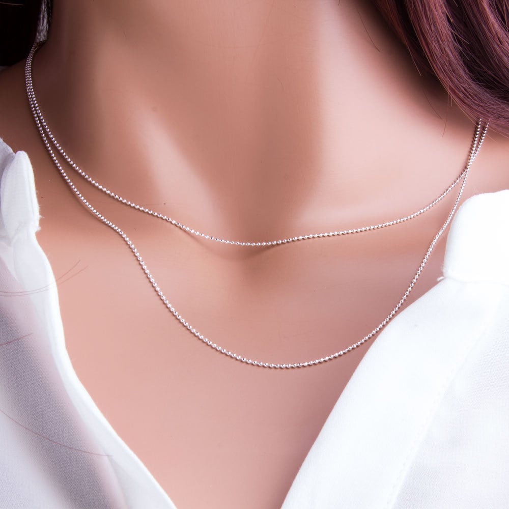 2Stk-1, 2mm Diamantschliff Perlenkette, Sterling Silber, Facettiert, Zierliche Kette, Modern, Alltag, Layering, Delicate Minimal, Scn107 2Stk-1, 2mm Diamantschliff Perlenkette, Sterling Silber, Facettiert, Zierliche Kette, Modern, Alltag, Layering, Delicate Minimal, Scn107 von SilverCharmsInc