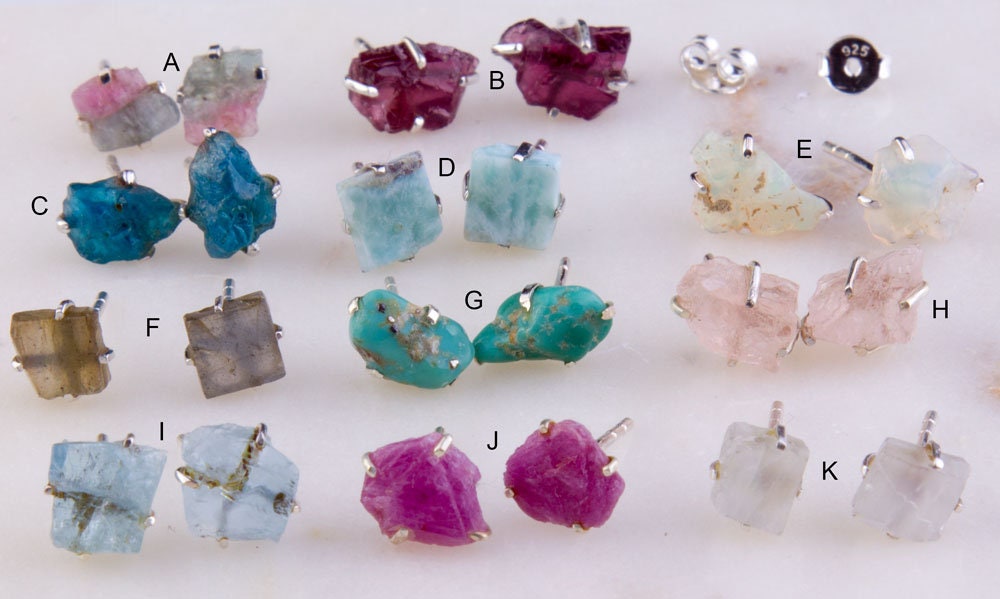 Edelstein Roh Rock Ohrstecker, Ohrhaken, Halbedelstein, Sterling Silber, Einfache, Täglich Tragen, 2. Loch-Gfer181 Edelstein Roh Rock Ohrstecker, Ohrhaken, Halbedelstein, Sterling Silber, Einfache, Täglich Tragen, 2. Loch-Gfer181 von SilverCharmsInc