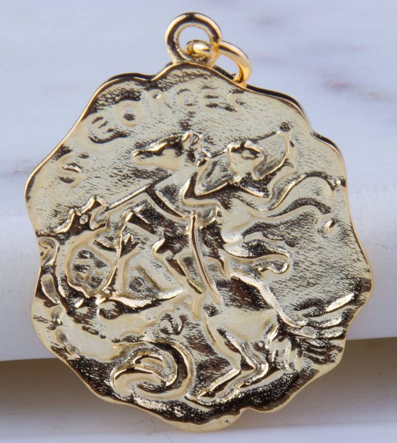 Schutzengelscheibe, Schutzengel-Medaillon-Anhängerscheibe, Großer Vergoldeter Münzanhänger - Vc49 Schutzengelscheibe, Schutzengel-Medaillon-Anhängerscheibe, Großer Vergoldeter Münzanhänger - Vc49 von SilverCharmsInc