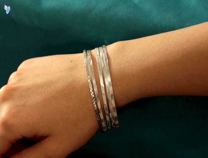Sterling Silber Gewellte Halbkreise Diamantschliff Armreif, Großer Stapelbare Armreifen, Scbr084 Sterling Silber Gewellte Halbkreise Diamantschliff Armreif, Großer Stapelbare Armreifen, Scbr084 von SilverCharmsInc
