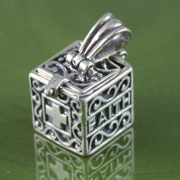 sterling Silber Glaube Hoffnung Kreuz Gebetsbox , Anhänger, Gebetsbox, Wunsch Box, Medaillon, Charme, Pb026 von SilverCharmsInc