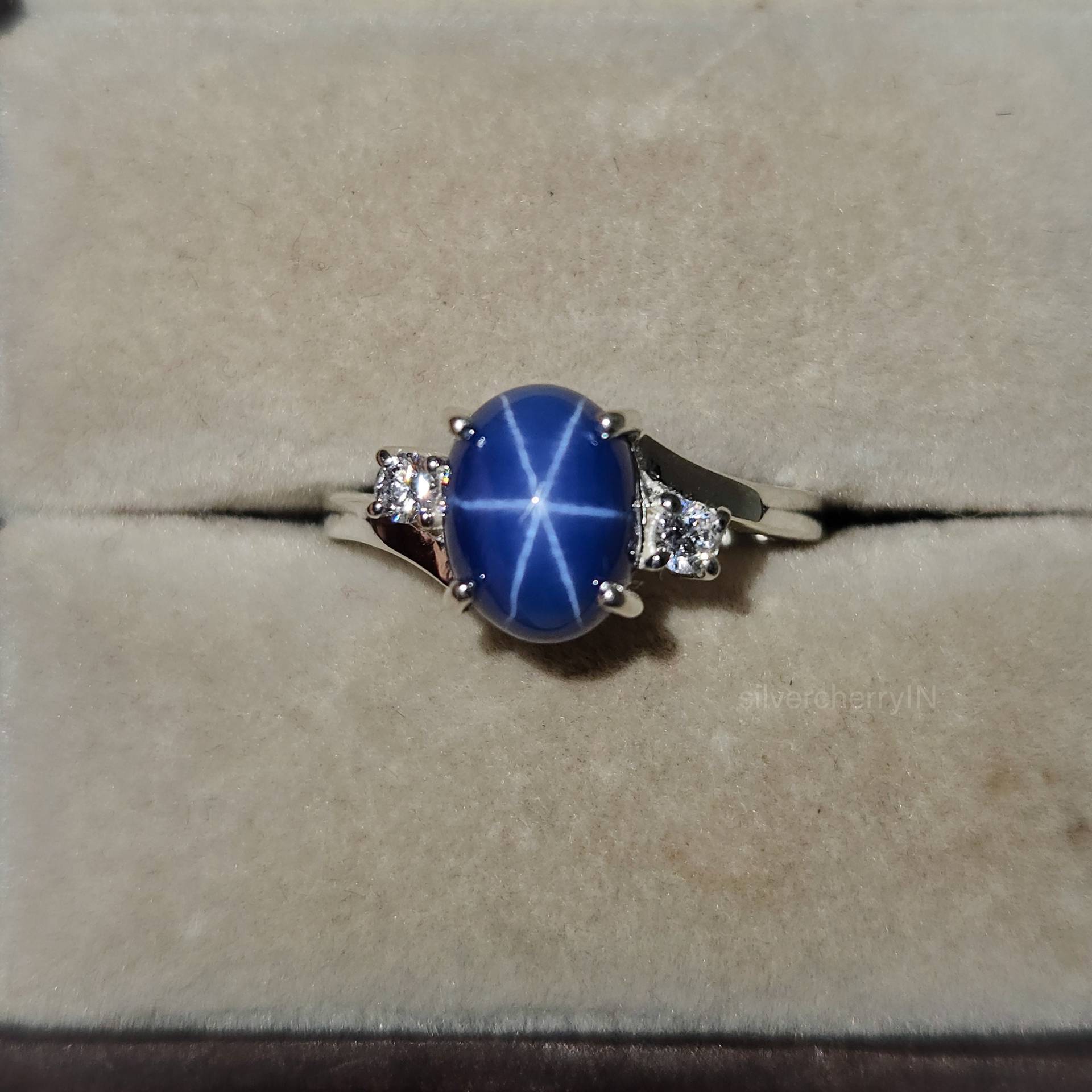 Blauer Stern Saphir Ring, Geburtsstein Diamant 925 Sterling Silber 6 Strahlen Lindy Geschenk Für Frauen von SilverCherryIN