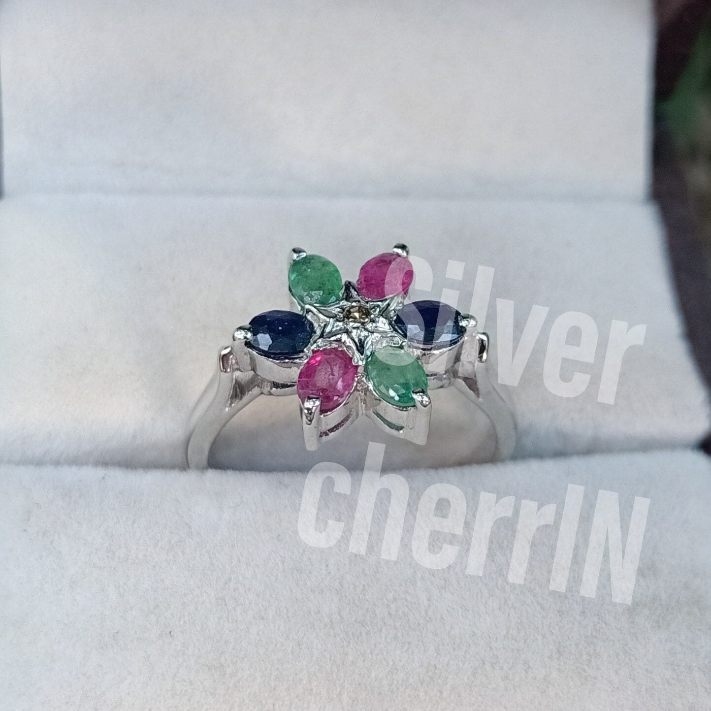 Blumen Ringe, Multistone Verlobungsringe, Saphir Ring, 925 Sterling Silber, Ehering, Diamant Blumenring Für Frauen, Geschenk Sie von SilverCherryIN