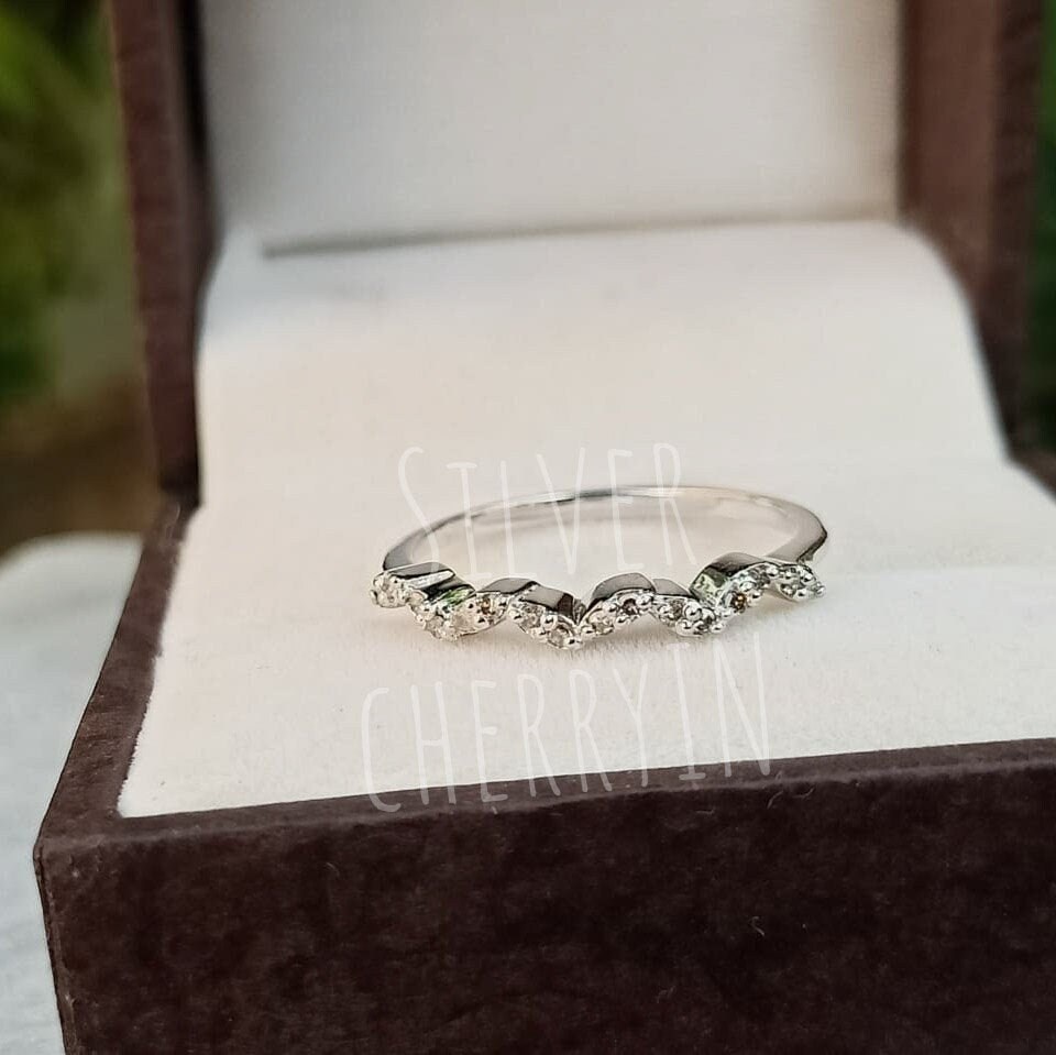 Diamant Ring, Dünner 925 Sterling Silber Halb Eternity Krappen Ehering, Geschenk Für Eigene von SilverCherryIN