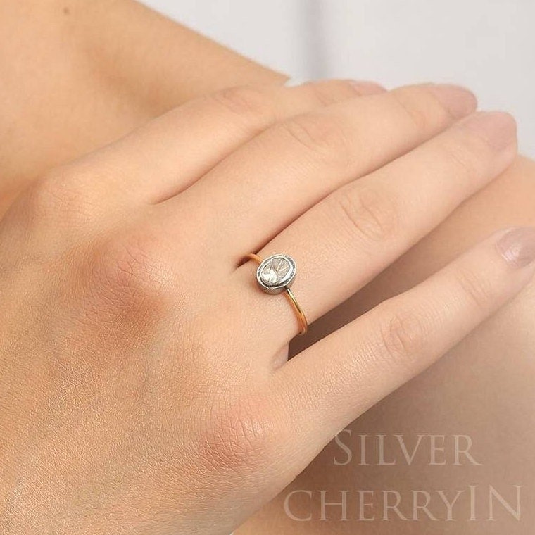 Echter Polki-Diamantring, Einfacher Drahtring, 925Er Sterlingsilberring, Diamantring, Handgefertigter Ring, Ehering, Geschenk Für Sich Selbst von SilverCherryIN