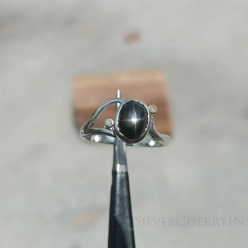 Echter Schwarzer Stern Saphir Ring, 925 Sterling Silber, Geschenk Für Sie, Ehering, Ihn, Ihn von SilverCherryIN