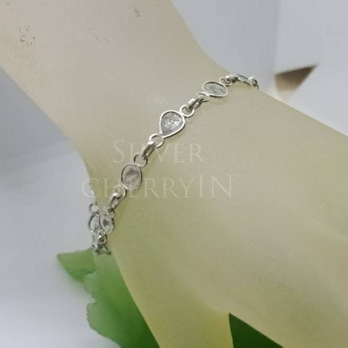Natürliche Flache Diamant Armband, 925 Sterling Silber Handgemachte Kette Geschenk Für Sie, Geburtstagsgeschenk, Eigene von SilverCherryIN