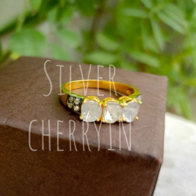 Natürliche Rose Cut Diamant Ring 925 Sterling Silber Polki Band Schmuck Geschenk Für Frauen von SilverCherryIN