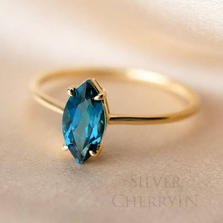 Natürlicher Blauer Topas Ring, 925 Sterling Silber Edelstein Marquise Schliff Zierlicher Versprechen Jahrestag Ring Für Frauen von SilverCherryIN