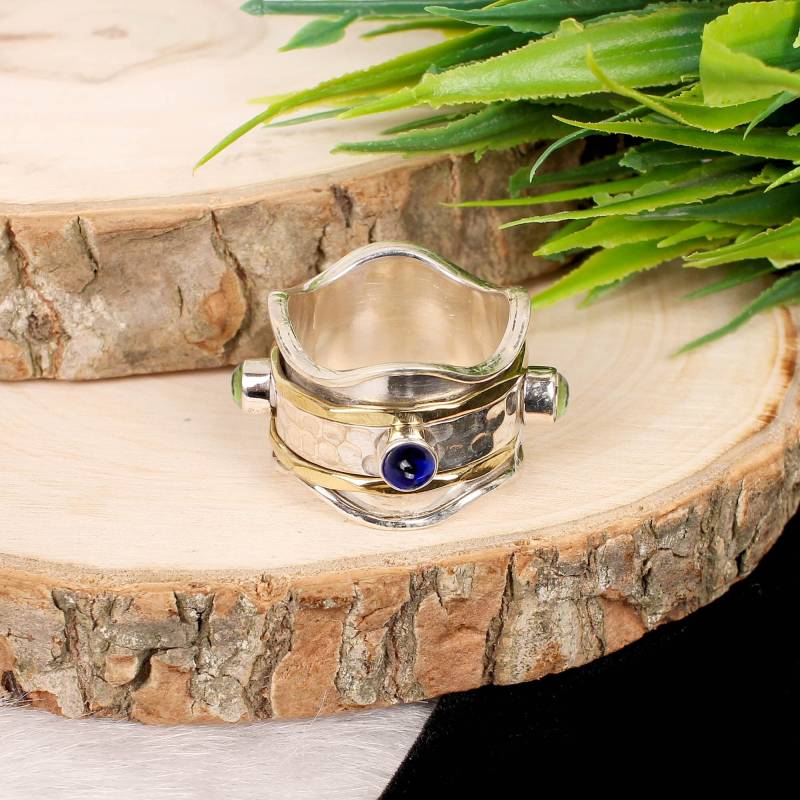 925 Sterling Silber Spinner Ink Hydro Blau & Peridot Ring von SilverDesignerRings