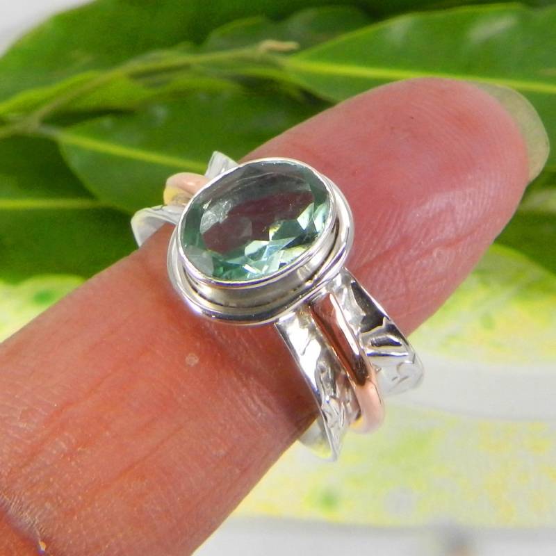 Aquamarin Hydro 925 Sterling Silber Designer Texturierte Zweifarbige Spinner Ring Aquamarin Hydro 925 Sterling Silber Designer Texturierte Zweifarbige Spinner Ring von SilverDesignerRings