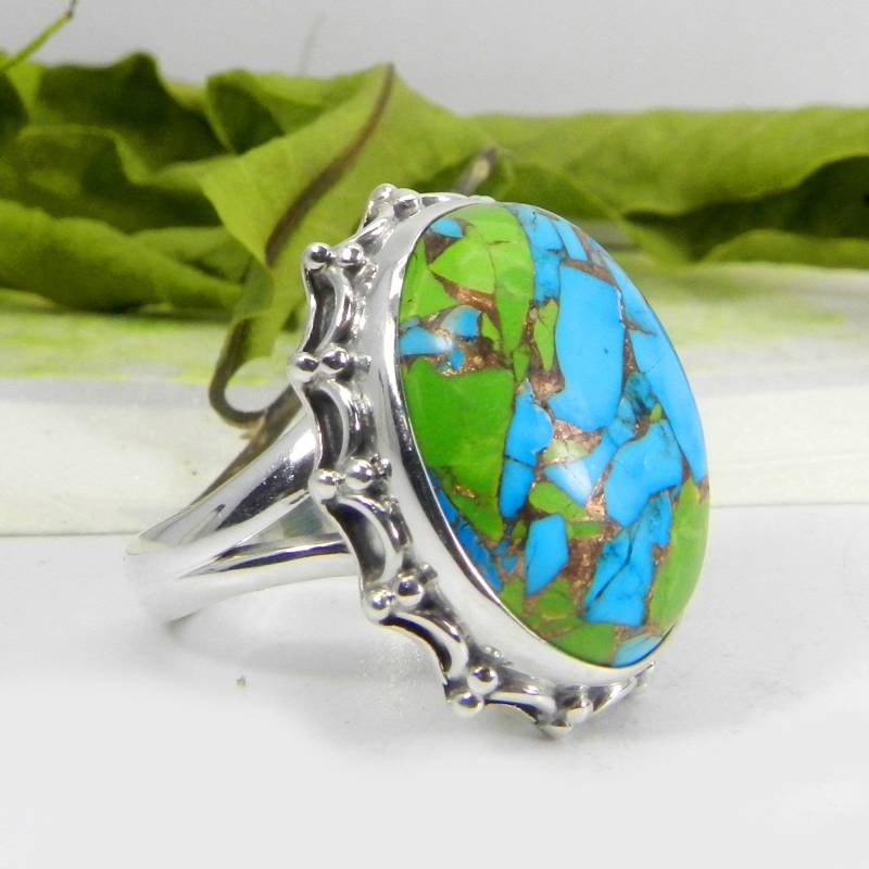 Auster Türkis Ring Handgemachter 925 Sterling Silber Solitär von SilverDesignerRings