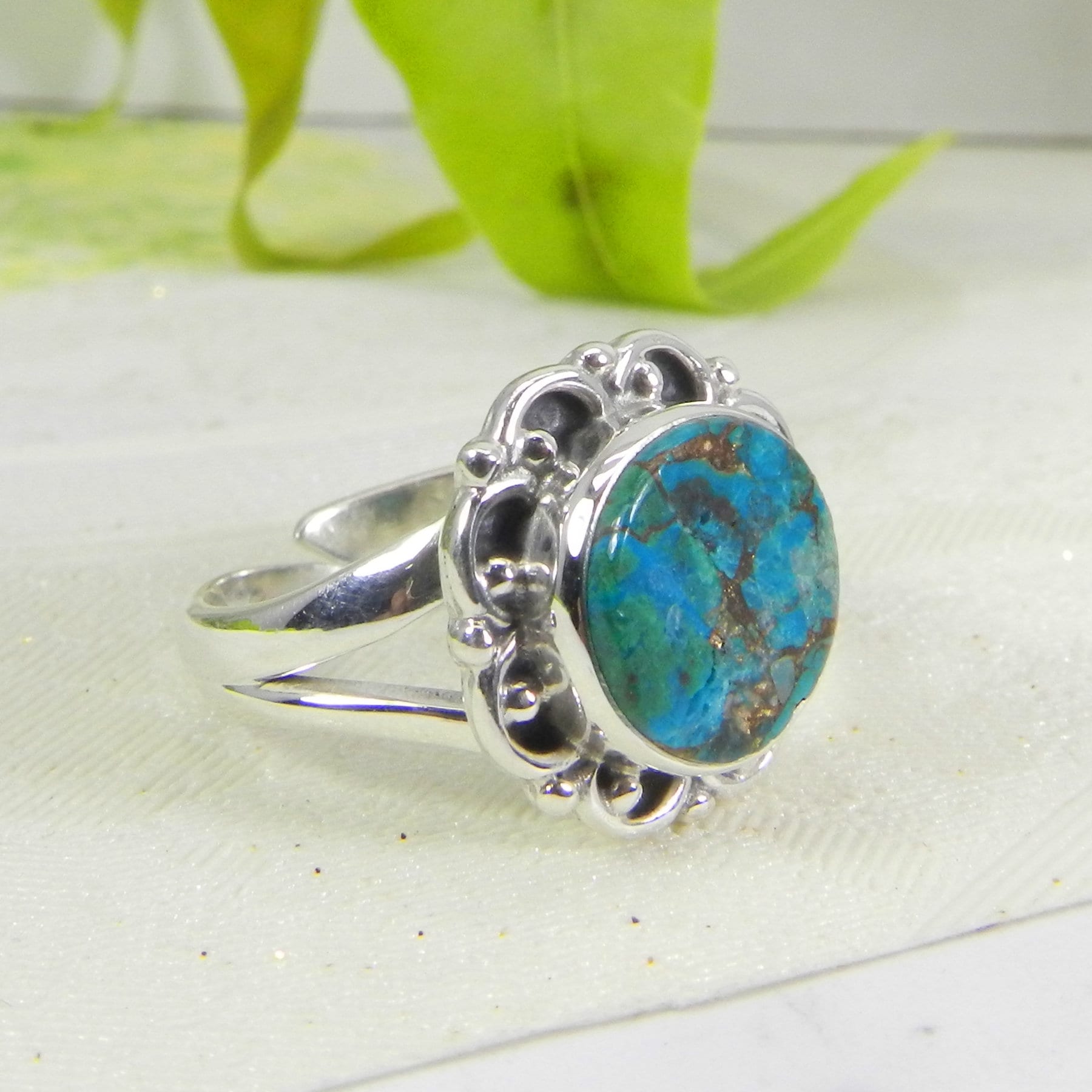 Blau Kupfer Türkis Runde Edelstein 925 Sterling Silber Handmade Boho Designer Ring Hochzeit Geschenk Schmuck von SilverDesignerRings