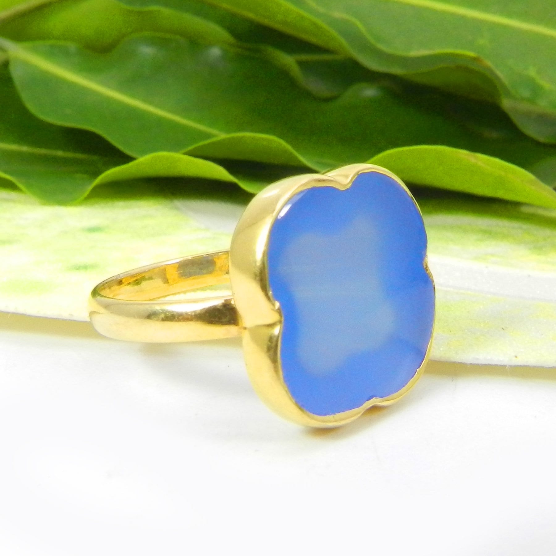 Blaue Chalcedon Blume Ring Handgemachte 925 Sterling Silber, Zargenfassung von SilverDesignerRings