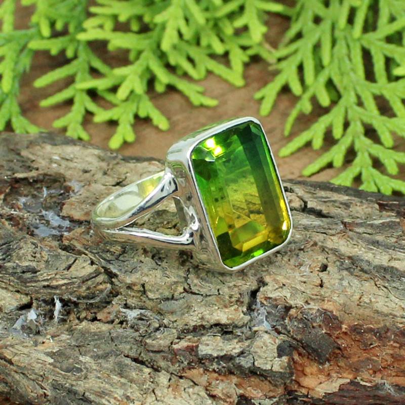 Gelb & Grün Bio Color Doublette 925 Sterling Silber Ring von SilverDesignerRings