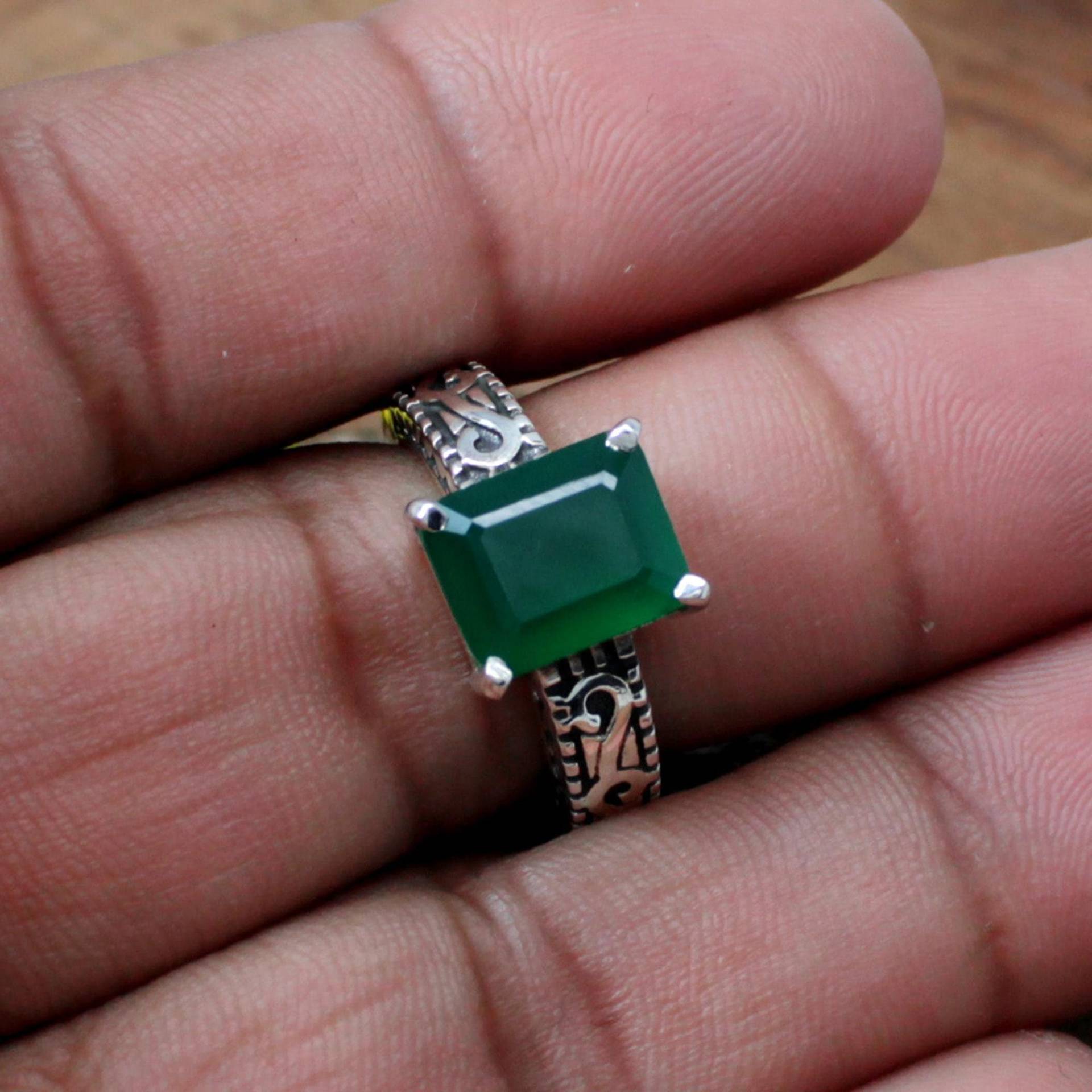 Grün Onyx Statement Ring 925 Sterling Silber, Rechteck Stein von SilverDesignerRings