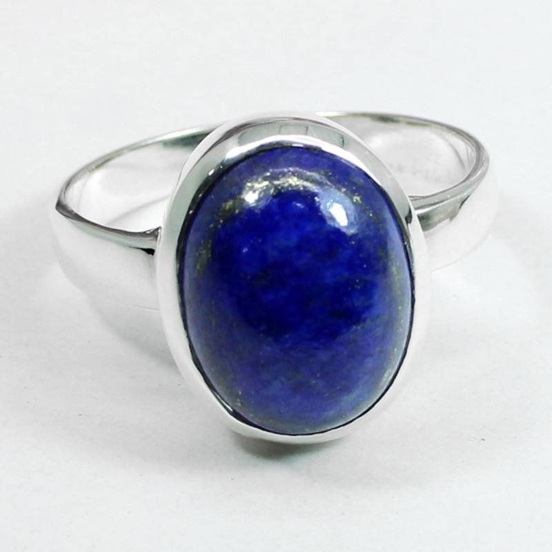 Handgefertigter Lapis Lazuli Ring Ovaler Blauer Stein, 925 Sterling Silber von SilverDesignerRings
