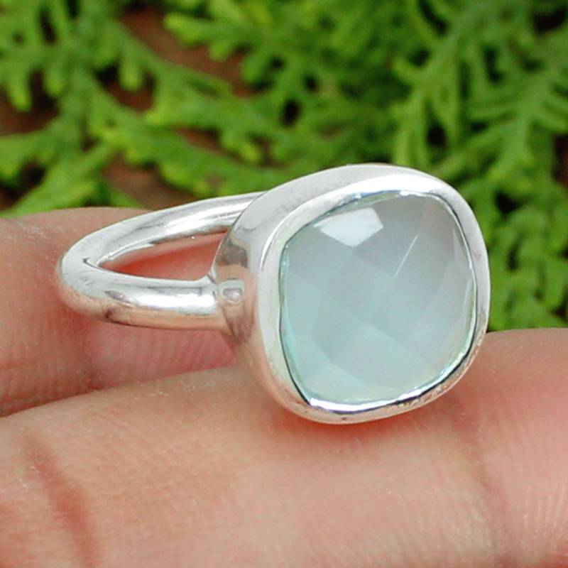 Handgemachte Aqua Chalcedon Sterling Silber Ring Boho Ring von SilverDesignerRings
