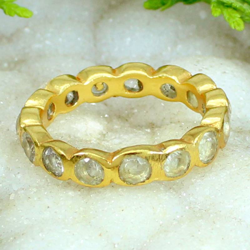 Handgemachte Bergkristall Eternity Ring Vergoldetes 925 Sterling Silber von SilverDesignerRings